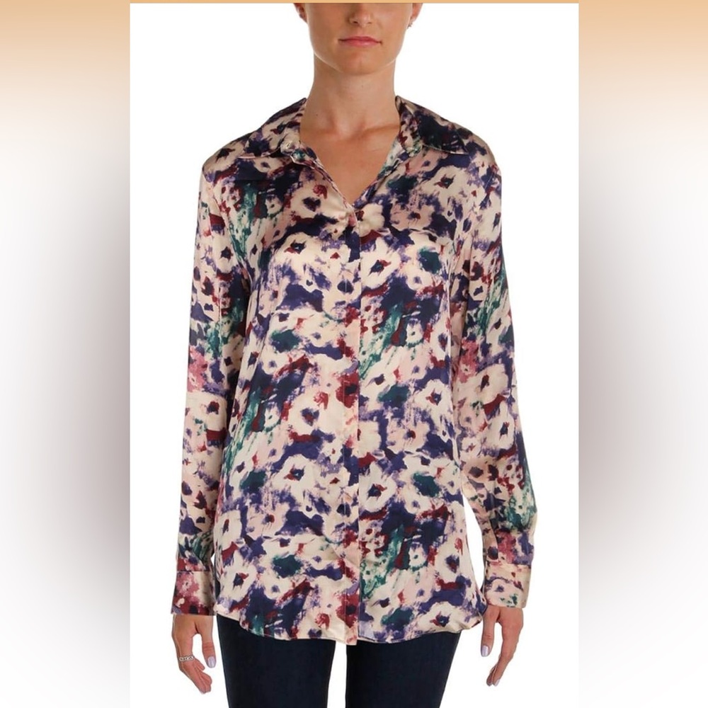 Ralph Lauren Womens Relaxed Fit Floral Abstract  Print Button Up Shirt Blouse M
